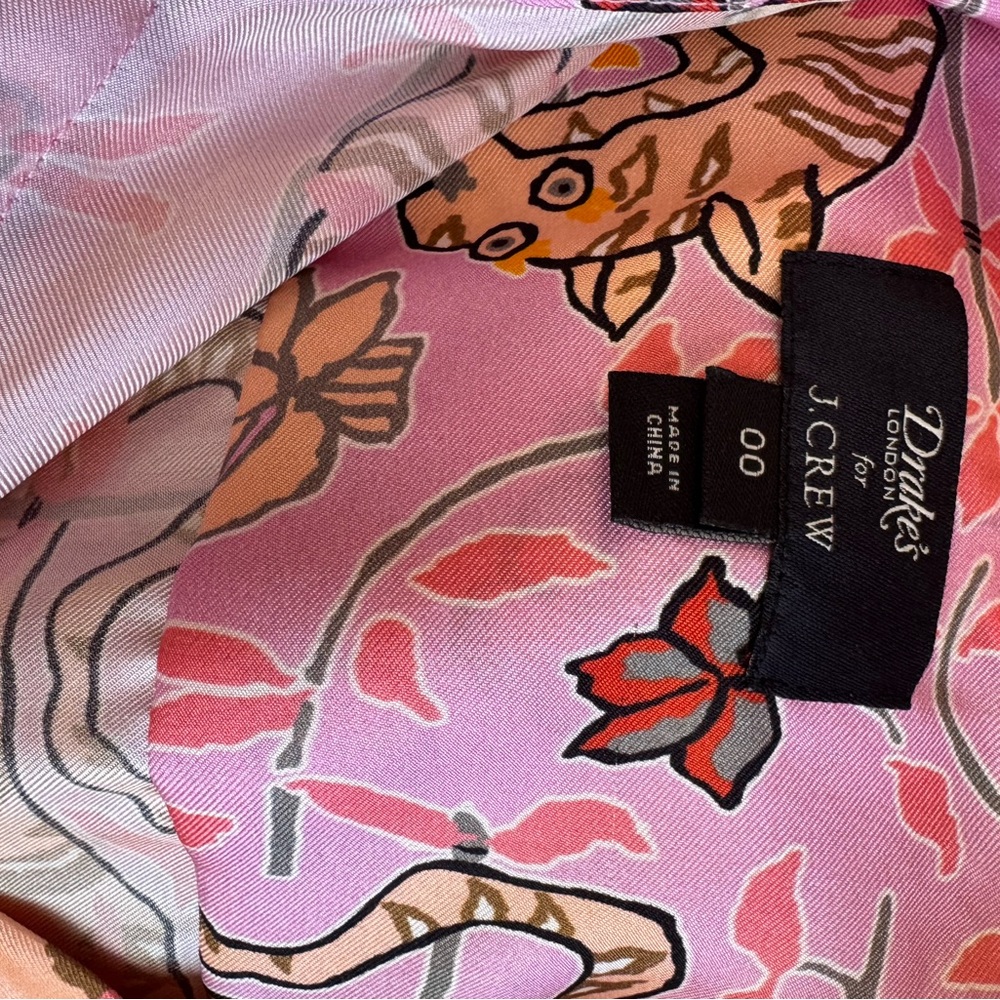 J Crew Collection Drake’s 100% Silk Blouse Pink Bengal Tiger XXS - Picture 5 of 6